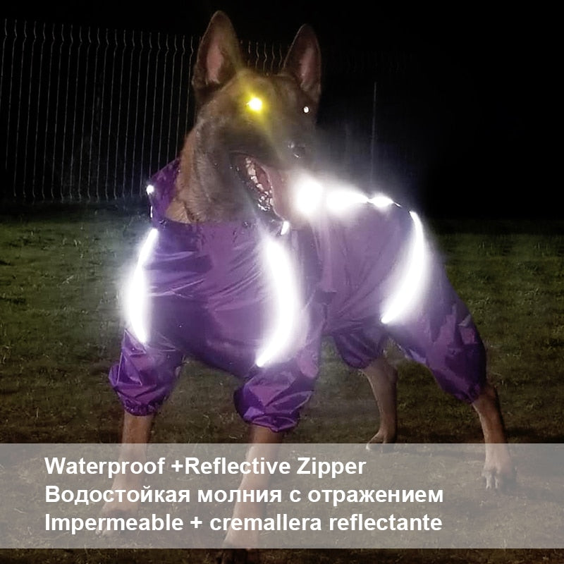 Pet Dog Raincoat Reflective Waterproof Zipper Clothes High Neck Hooded Jumpsuit For Small Big Dogs Overalls Rain Cloak Labrador - Premium all pets - Just $29.70! Shop now at Animal Bargain