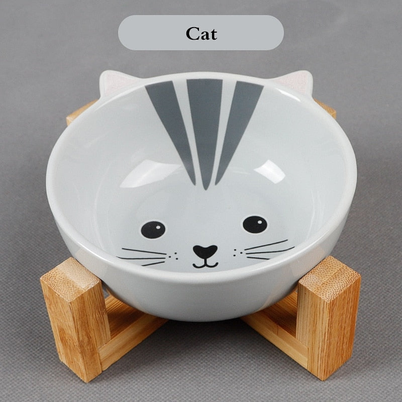 Pets Bowl Dog Cat Food Water Feeder Puppy Ceramic Drinking Dish Bowl With Wooden Rack Pet Cat Tableware - Premium All Pets - Just $25.65! Shop now at Animal Bargain