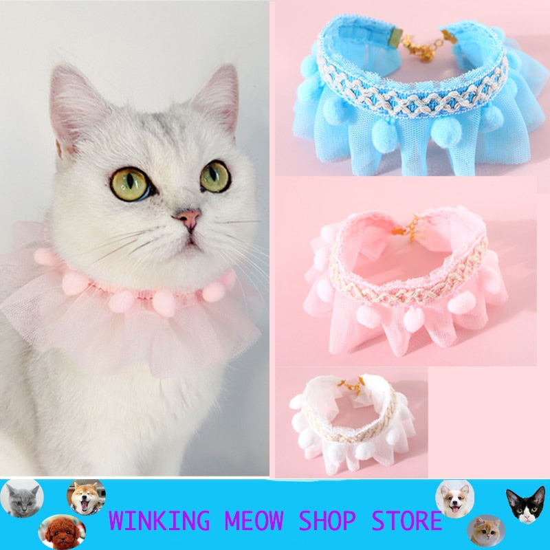 Pets Cat Collar Accessories Lovely Fancy Bib Plush Ball Puppy Pet Cat And Dog Products Cartoon Pink Adjustable Deworming - Premium All Pets - Just $28.35! Shop now at Animal Bargain