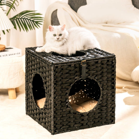 Rattan Cat Litter,Cat Bed with Rattan Ball and Cushion,Black - Premium  - Just $176.46! Shop now at Animal Bargain