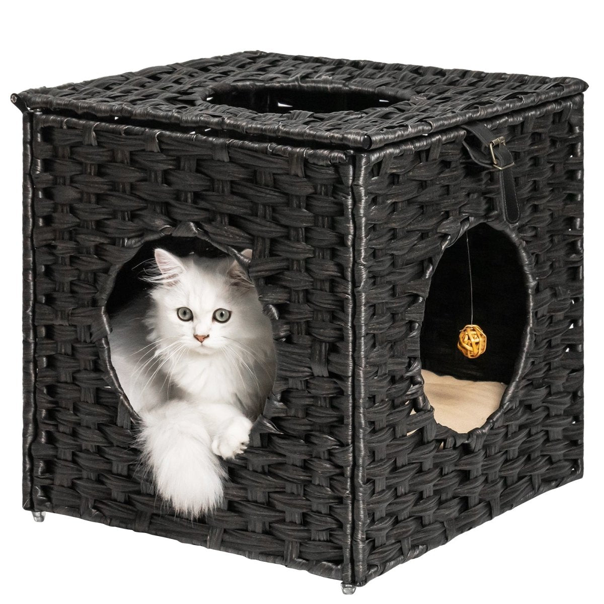Rattan Cat Litter,Cat Bed with Rattan Ball and Cushion,Black - Premium  - Just $176.46! Shop now at Animal Bargain
