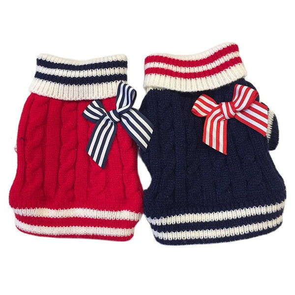 Small Dog Cat Knited Sweater Jumper with Bow Design Puppy Hoodie Winter Warm Clothes Apparel - Premium 0 - Just $29.70! Shop now at Animal Bargain