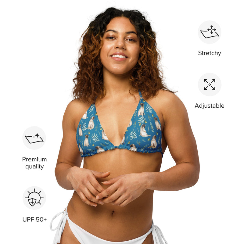 Watercolor Pug string bikini top in Eco-Friendly Recycled Fabric - Premium all pets - Just $49.71! Shop now at Animal Bargain